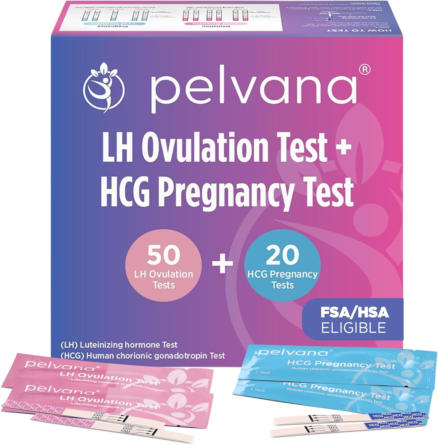 Pelvana Ovulation and Pregnancy Test Strip Combo Kit 50 LH Ovulation Tests + 20 HCG Pregnancy Tests