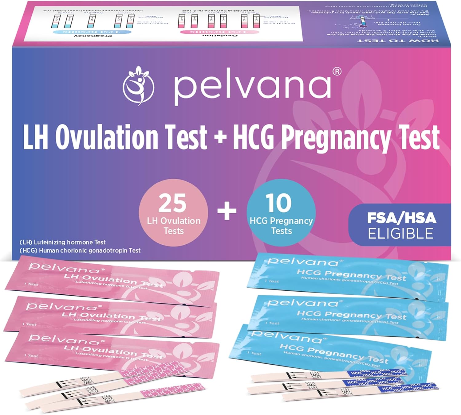 Pelvana Ovulation and Pregnancy Test Strip Combo Kit 25 LH Ovulation Tests